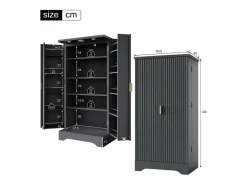 ModernLuxe Buffet de cocina moderno 60,5x40x120cm - con luz detector LED - con 2 puertas y un portaespecias - Negro Best