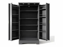 ModernLuxe Buffet de cocina moderno 60,5x40x120cm - con luz detector LED - con 2 puertas y un portaespecias - Negro Best