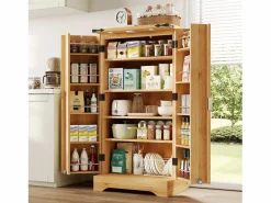 Buffet de cocina moderno 60,5x40x120cm - con luz detector LED - con 2 puertas y un portaespecias - Natural^ModernLuxe Online