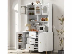 Buffet de cocina moderno 140x40x190cm - con estantes abiertos - con 3 cajones y 5 puertas -^ModernLuxe Outlet