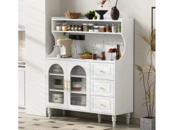 Buffet de cocina moderno 120x40x138.5cm - con toma de corriente y portacopas de vino - con 3 cajones y 2 puertas - Blanco^ModernLuxe New