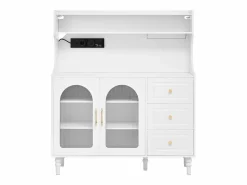 Buffet de cocina moderno 120x40x138.5cm - con toma de corriente y portacopas de vino - con 3 cajones y 2 puertas - Blanco^ModernLuxe New
