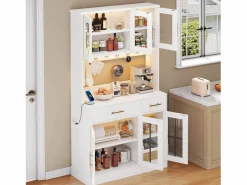 ModernLuxe Aparador De Cocina|Buffet de cocina moderno 100x40x180cm - con toma de corriente y LED - con 2 cajones y 6 puertas -
