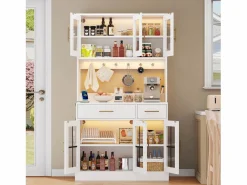 ModernLuxe Aparador De Cocina|Buffet de cocina moderno 100x40x180cm - con toma de corriente y LED - con 2 cajones y 6 puertas -