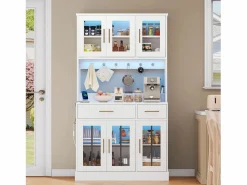 ModernLuxe Aparador De Cocina|Buffet de cocina moderno 100x40x180cm - con toma de corriente y LED - con 2 cajones y 6 puertas -