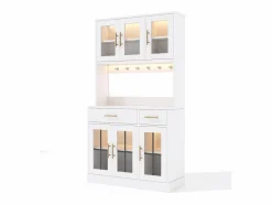 ModernLuxe Aparador De Cocina|Buffet de cocina moderno 100x40x180cm - con toma de corriente y LED - con 2 cajones y 6 puertas -