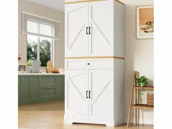 ModernLuxe Buffet de cocina moderno 80x40x180 cm - 4 puertas + 1 cajón - mueble alto - MDF - Blanco New