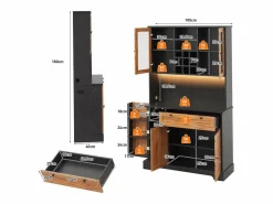 ModernLuxe Aparador De Cocina|Buffet de cocina moderno 100x40x180cm - con toma de corriente y LED - con 1 cajón y 5 puertas - con estante para especias - Natural