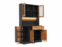 ModernLuxe Aparador De Cocina|Buffet de cocina moderno 100x40x180cm - con toma de corriente y LED - con 1 cajón y 5 puertas - con estante para especias - Natural