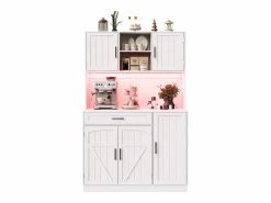 ModernLuxe Buffet de cocina 110x38x180 cm - 5 puertas y 1 cajón - estante para especias - con iluminación LED y toma de corriente - Blanco Outlet
