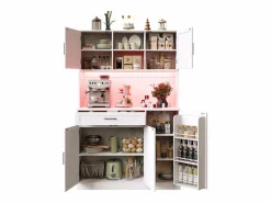 ModernLuxe Buffet de cocina 110x38x180 cm - 5 puertas y 1 cajón - estante para especias - con iluminación LED y toma de corriente - Blanco Outlet