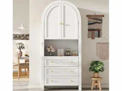ModernLuxe Buffet de cocina 70x35x180 cm - 2 puertas y 3 cajones - superficie arqueada - Blanco Hot