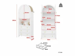 ModernLuxe Buffet de cocina 70x35x180 cm - 2 puertas y 3 cajones - superficie arqueada - Blanco Hot