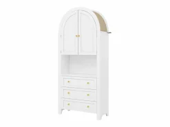 ModernLuxe Buffet de cocina 70x35x180 cm - 2 puertas y 3 cajones - superficie arqueada - Blanco Hot