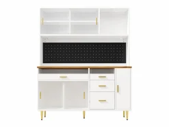 ModernLuxe Buffet de cocina 145x39x171 cm - 4 puertas de vidrio - 4 cajones - casillero para vino - con iluminación LED - blanc Blanco Hot