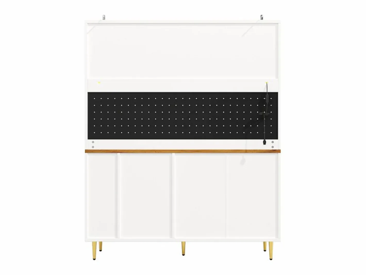 ModernLuxe Buffet de cocina 145x39x171 cm - 4 puertas de vidrio - 4 cajones - casillero para vino - con iluminación LED - blanc Blanco Hot