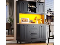 ModernLuxe Buffet de cocina 120x40x180 cm - 4 puertas + 3 cajones - mueble alto - con iluminación LED - Estilo moderno - Negro Discount