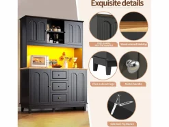 ModernLuxe Buffet de cocina 120x40x180 cm - 4 puertas + 3 cajones - mueble alto - con iluminación LED - Estilo moderno - Negro Discount