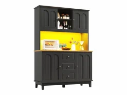ModernLuxe Buffet de cocina 120x40x180 cm - 4 puertas + 3 cajones - mueble alto - con iluminación LED - Estilo moderno - Negro Discount