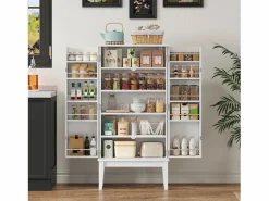 ModernLuxe Buffet de cocina 59x30x120cm - 2 puertas de almacenamiento con estantes - estilo retro - Blanco Outlet