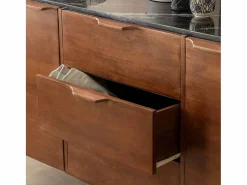 Made In Meubles Buffet de Mármol Negro y Madera de Mango Roch - Estilo Vintage y Contemporáneo Marru00f3n New
