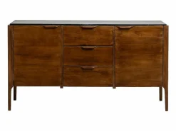 Made In Meubles Buffet de Mármol Negro y Madera de Mango Roch - Estilo Vintage y Contemporáneo Marru00f3n New