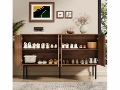 ModernLuxe Buffet moderno 140x40x80 cm - con 4 puertas - Acabado de ratán - Chapa de nogal - Marrón Marru00f3n Discount