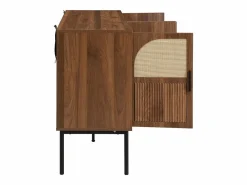 ModernLuxe Buffet moderno 140x40x80 cm - con 4 puertas - Acabado de ratán - Chapa de nogal - Marrón Marru00f3n Discount