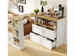 ModernLuxe Buffet, Mueble de bar giratorio y abatible - 4 cajones y 4 compartimentos - Blanco Outlet