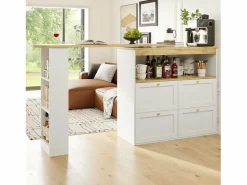 ModernLuxe Buffet, Mueble de bar giratorio y abatible - 4 cajones y 4 compartimentos - Blanco Outlet