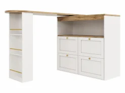 ModernLuxe Buffet, Mueble de bar giratorio y abatible - 4 cajones y 4 compartimentos - Blanco Outlet