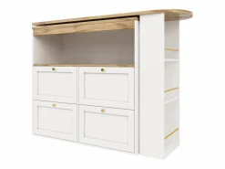 ModernLuxe Buffet, Mueble de bar giratorio y abatible - 4 cajones y 4 compartimentos - Blanco Outlet