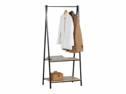 Burro de ropa 2 estantes melamina y metal roble cambrian negro 64x150x40 cm Negro / Color natural claro Sale