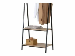 Burro de ropa 2 estantes melamina y metal roble cambrian negro 64x150x40 cm Negro / Color natural claro Sale