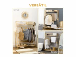 Homcom Burro perchero River 2 estantes + 2 ganchos natural 139x114x40 cm Color natural claro Sale