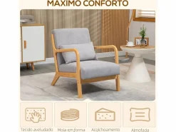 Homcom Butaca Nordic con reposabrazos + cojín 76x61x78 cm Gris Hot