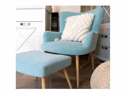 Cambia tus muebles Butaca y pouf de 89x69x70 cm y 35x37x45,5 cm de tela en cielo y patas de metal India Azul New