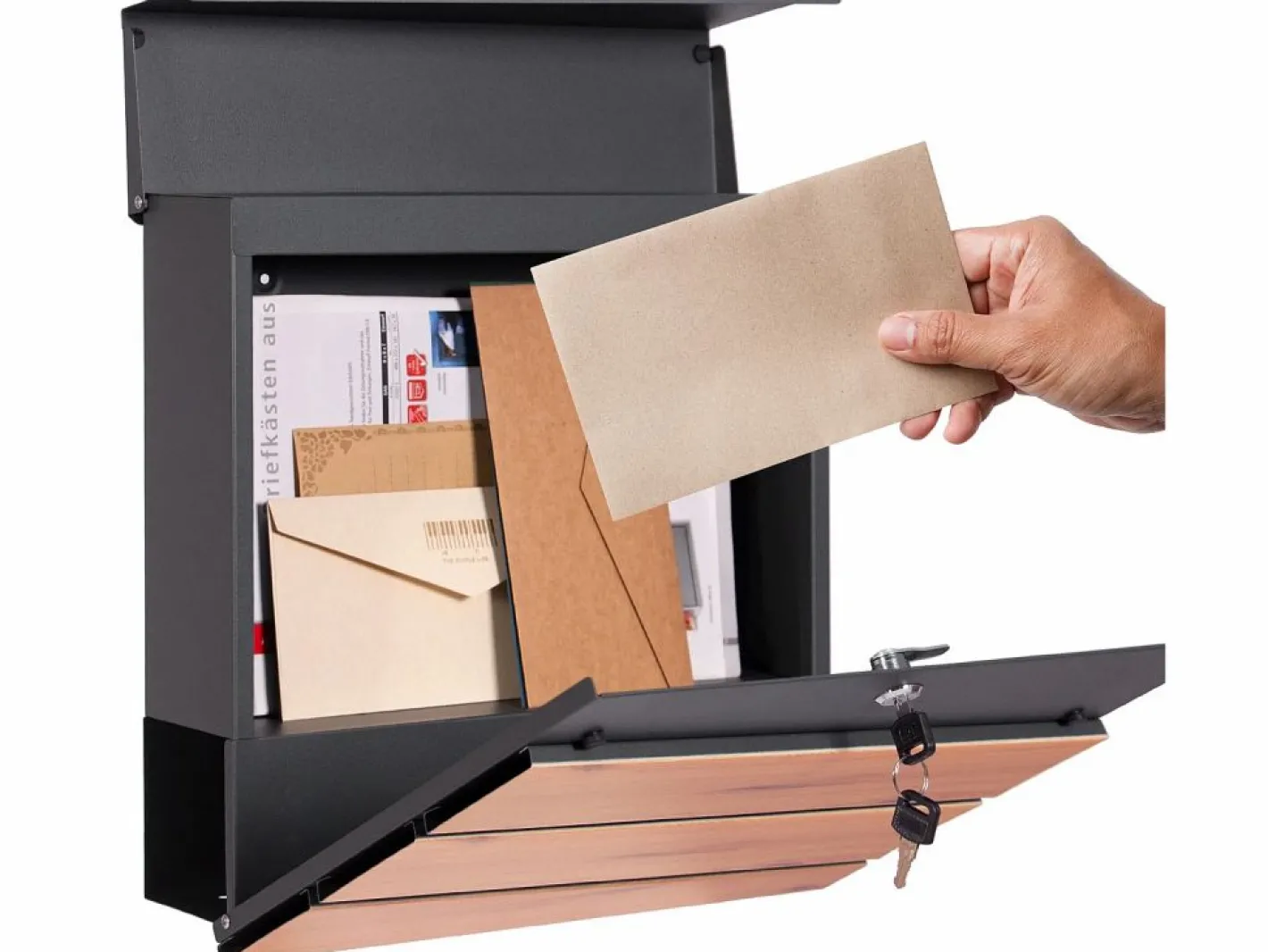 ML-DESIGN Buzón cartas periódico moderno acero antracita aspecto de madera con soporte Gris antracita Best