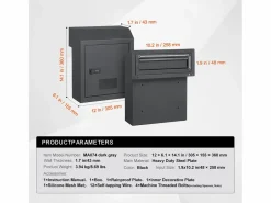 Buzón|Buzón Con Llave a Través de la Puerta SucceBuy, Cerradura de Combinación, Gris Oscuro – Almacenamiento Seguro y Elegante del Correo