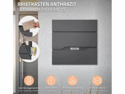 Buzón correos acero antracita casillero para portal caja de periódico 2 llaves^ML-DESIGN Hot