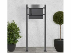 ECD Germany Buzón|Buzón correos de pie antracita/plata casillero periódicos cartas soporte 120cm