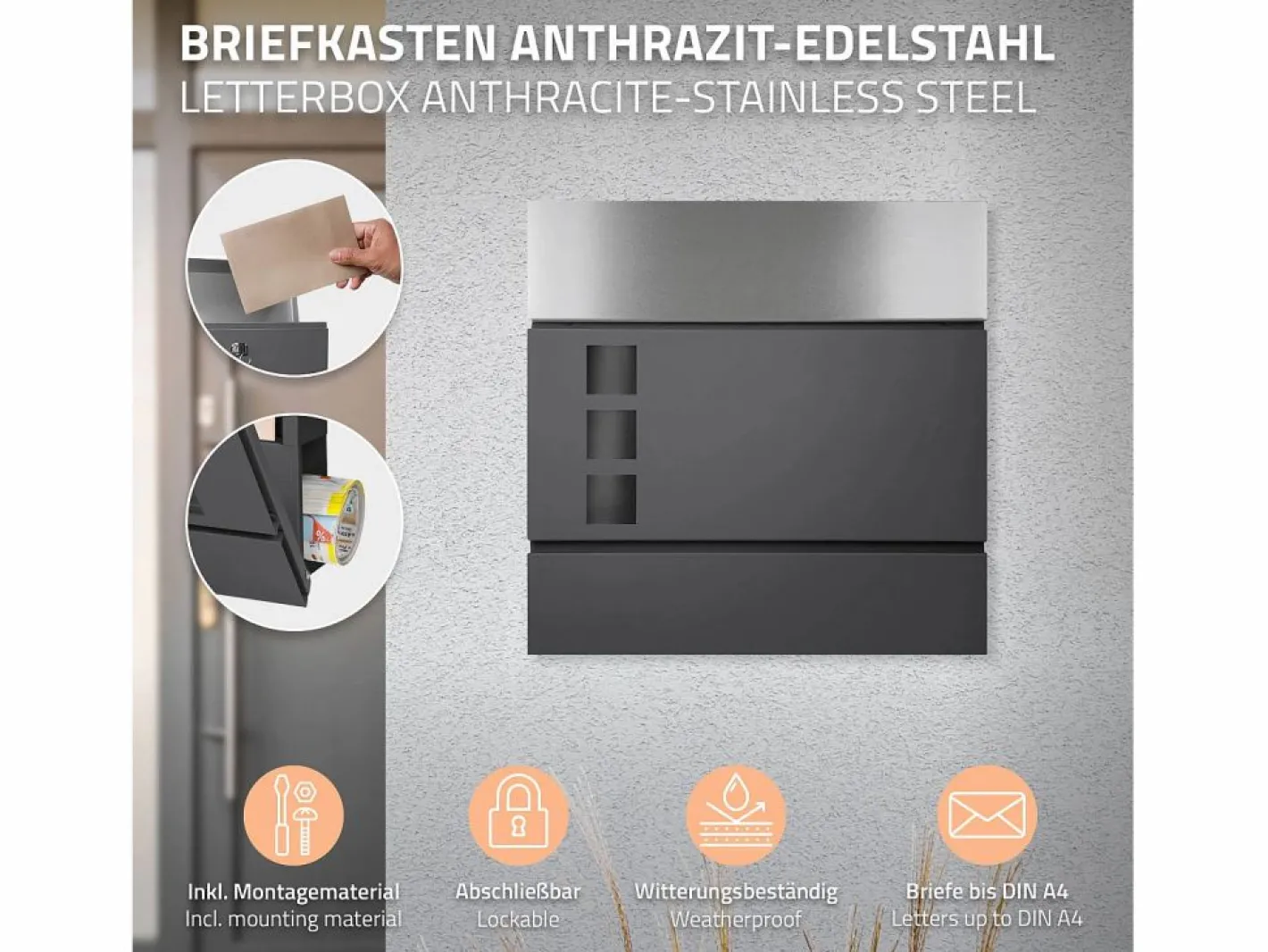 ECD Germany Buzón|Buzón correos de pie antracita/plata casillero periódicos cartas soporte 120cm