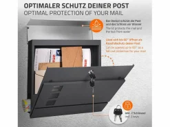ECD Germany Buzón|Buzón correos de pie antracita/plata casillero periódicos cartas soporte 120cm