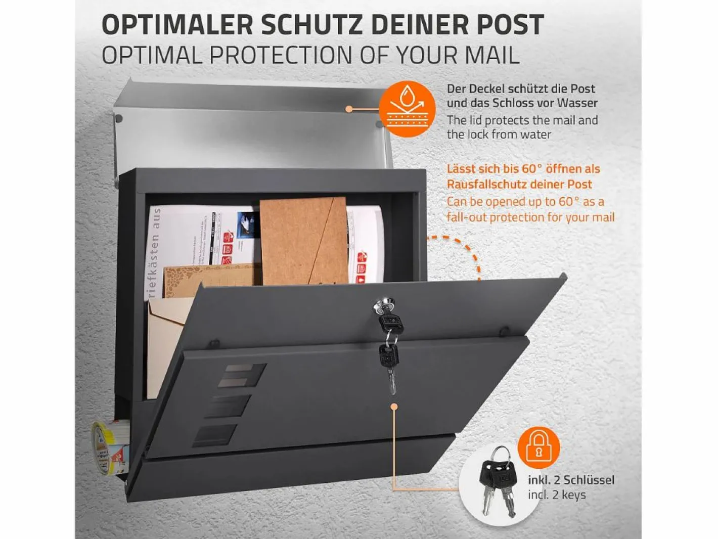 ECD Germany Buzón|Buzón correos de pie antracita/plata casillero periódicos cartas soporte 120cm