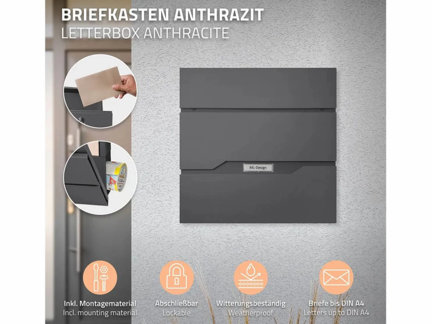 ML-DESIGN Buzón|Buzón correos en pie antracita casillero depósito periódico cartas soporte 170cm