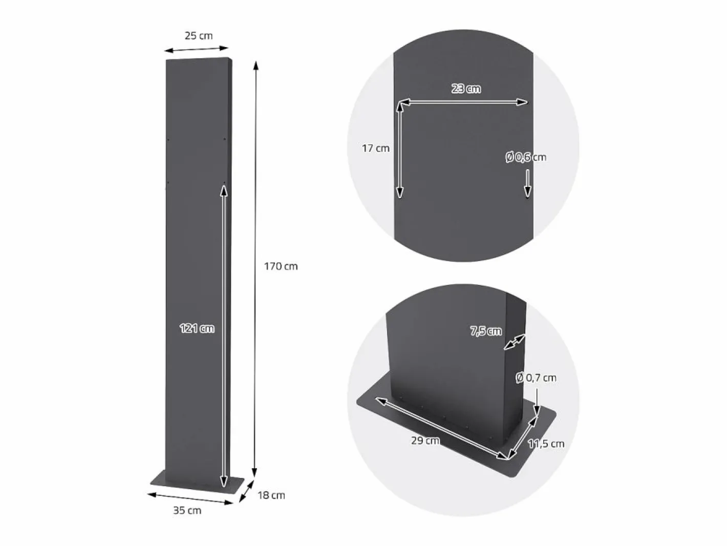 ML-DESIGN Buzón|Buzón correos en pie antracita casillero depósito periódico cartas soporte 170cm