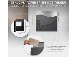Buzón correos pie antracita/plata casillero periódico soporte antracita 2 llaves^ECD Germany New