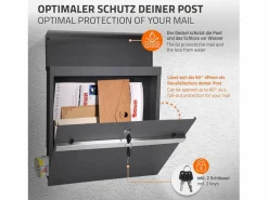 ECD Germany Buzón de acero inoxidable para correos y periodicos + base poste 120cm antracita Gris antracita Outlet
