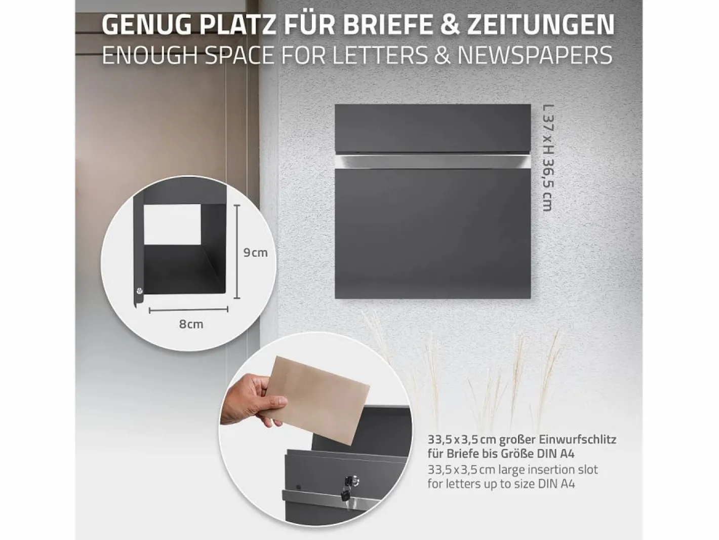 ECD Germany Buzón de acero inoxidable para correos y periodicos + base poste 120cm antracita Gris antracita Outlet