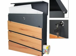 Buzón de pared diseño madera antracita con 2 llaves incluidas^ML-DESIGN Outlet